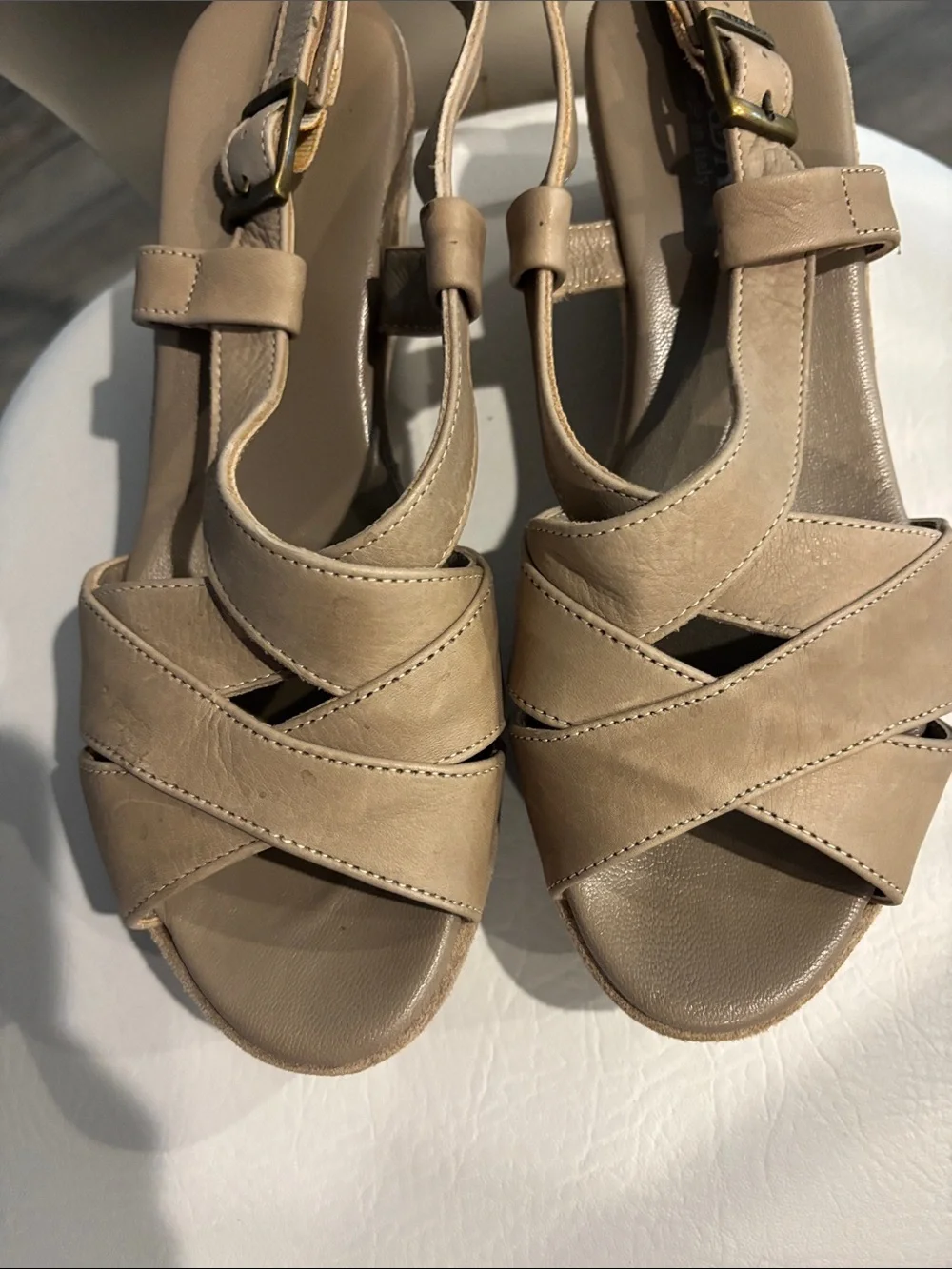 Cordani Leather Taupe  Platform Sandals size 41 or size 10.  Paid $195 Preowned